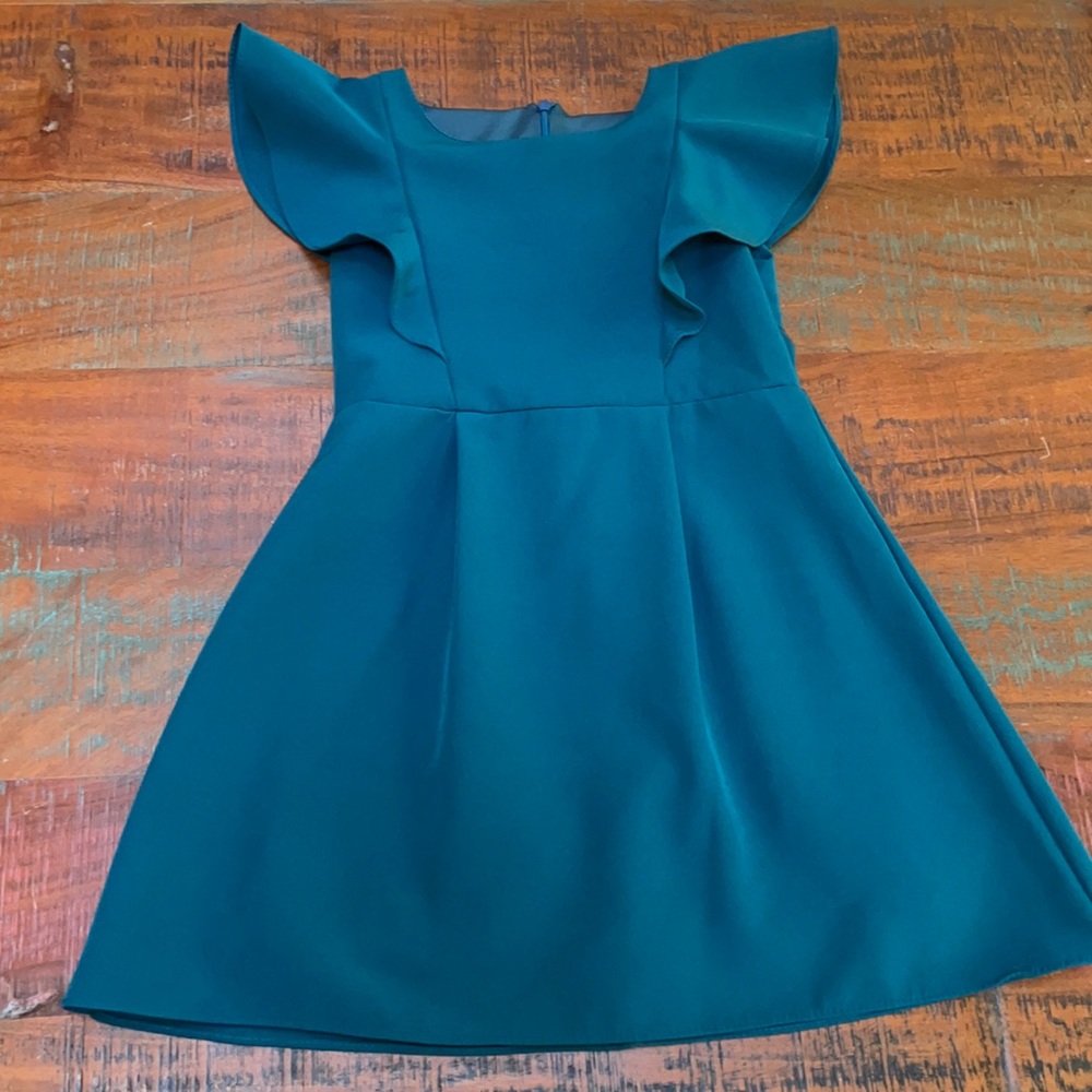 KIDS DREAM. Teal blue princess front ruffle dress